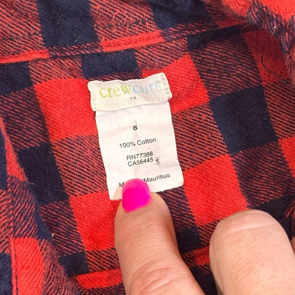 Crewcuts Red/Blue Checkered Plaid Flannel Button down Boys 8 - Picture 3 of 6
